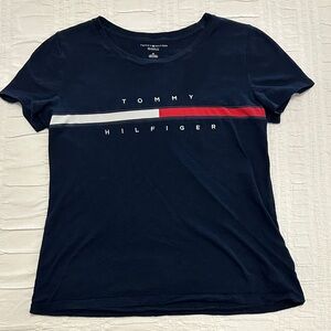 Tommy Hilfiger Women's Navy Tee with Red and White Stripe